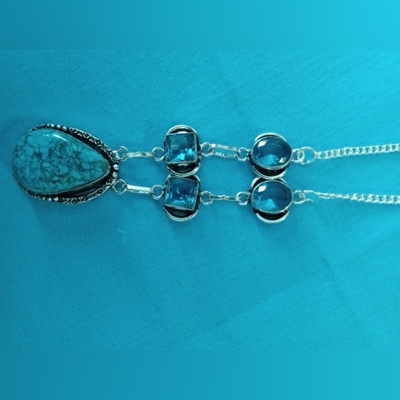 Turquoise Blue Topaz 925 Silver Plated Necklace - Picture 6 of 7